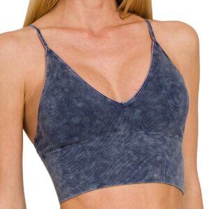 Zenana Padded V-Neck Bralette Cami – Blue, Small